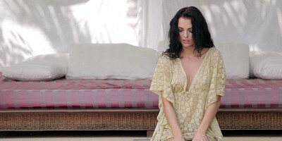 Great looking brunette is slowly getting naked