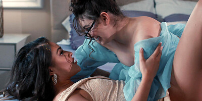 Leana Lovings and Gizelle Blanco pleasuring each other in bed