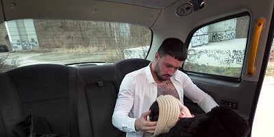 Busty female taxi driver Lady Gang gets fucked through the hole in her tights