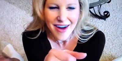 Platinum-blonde office girl giving oral jobs