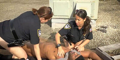 Horny dude ends up fucking two cops on the roof