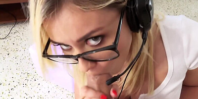 Babe gives a blowjob and fools around with stepbrother