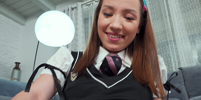 Lovely schoolgirl Kate Quinn is trying different outfits