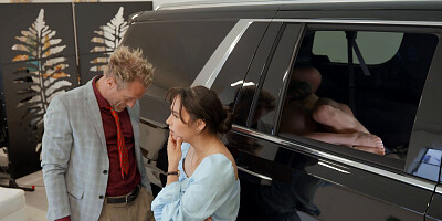 Redhead and brunette are being shagged in a casting van