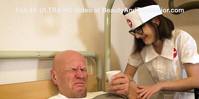 Old stallion fucks nurse's mouth in erotic dream