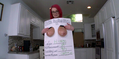 Red haired girl is offering her tits