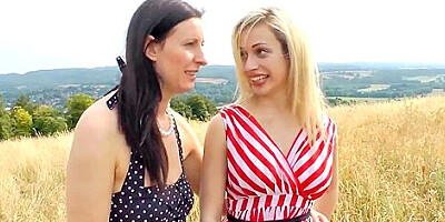 Euro MILF in stockings strapon fucked by busty blonde