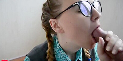 Lustful biology teacher sucks dick to student 18+.POV.