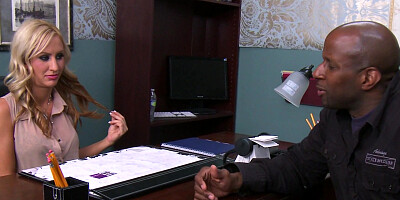 Blonde woman seduced a handsome, black guy