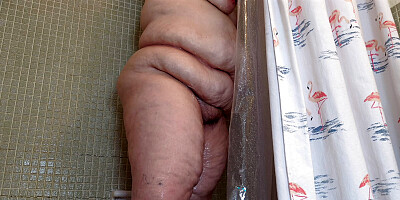 Big juicy fat ass BBW milf taking shower with huge pussy lips showing - bubble butt granny flashing natural tits for the camera