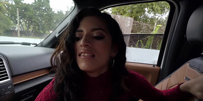 Gabriela Lopez pleasuring lucky guy in the car