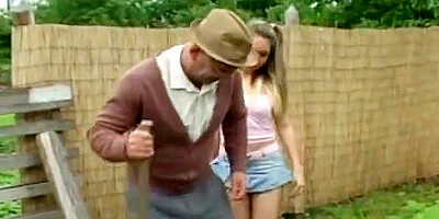 Fucking on a green garden lawn