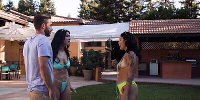 Stepson threesome sex outdoor with MILF