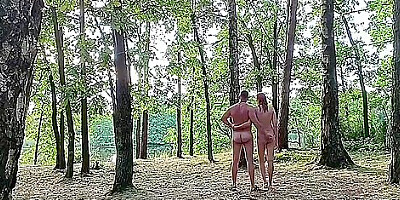 Wife And Husband Are Walking Naked And Fucking In The Woods