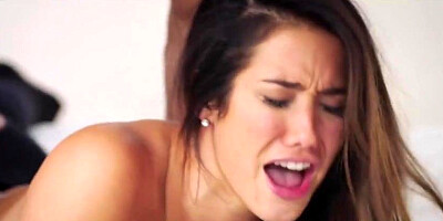 Nerdy brown-haired with glasses, Eva Lovia is getting pummeled in many postures, instead of doing her job