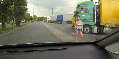 Real WHORE Picked up Between Trucks and Get Paid for Sex