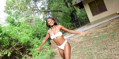 Hot ebony girlfriend with perfect tits suck my big cock on the road POV!