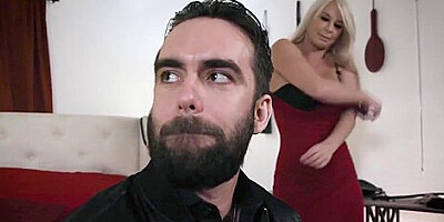 Frustrated lady dominates lover in a role play sex