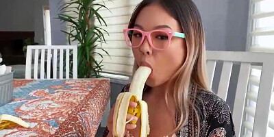 Sugary-Sweet, Chinese nymph with petite knockers and glasses, Lulu Chu is railing a rock rock-hard meatpipe
