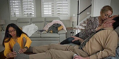 Asian teen 18+ Gets A 3some Fuck Lesson With New Foster Parents