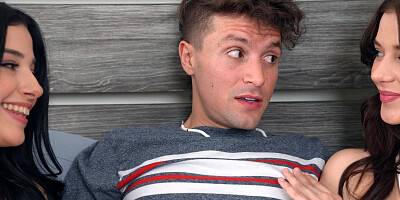 Two horny teens riding big hard cock