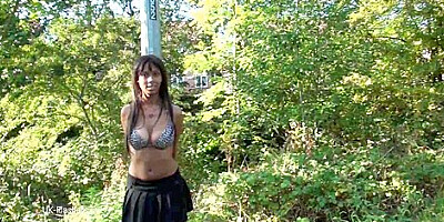 Ebony flasher Candy Canes outdoor masturbation and public nudity of black teen toying in dildo pleasures for voyeurs