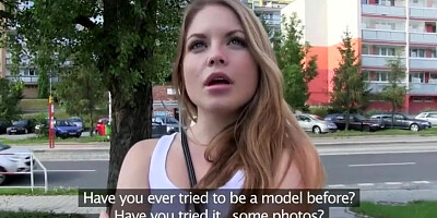 Russian hot chick Alessandra gets fucked by the fake agent in the bushes