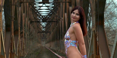 Jeny Smith partaking in a public fetish by being naked