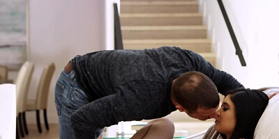 Asian lovely practices cock riding after gives husband blowjob