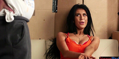 Bigtits voyeur undresses in front wanking sub