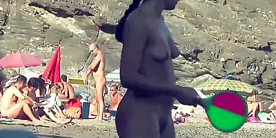 Big Oily ass curvy naked nudist milf beach voyeur spy