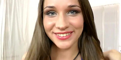 Hot young brunette sucks Omar Galanti's hard cock for anal sex