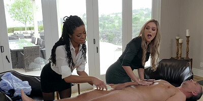 Kira Noir and Kali Roses getting fucked during a massage