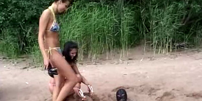 Buried in the sand slave spitted & cock humiliated