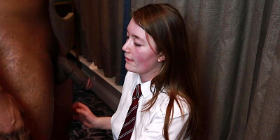 Schoolgirl Sucks A Room Full of Guys