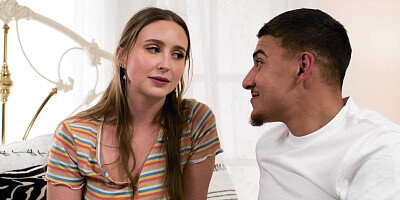 Sneaky interracial teen sex in her room