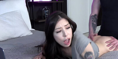 Attractive brunette permits stepbro to explore her pussy