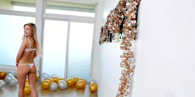 Tiny4K - Teen blonde Bella Rose makes her man burst for the New Year