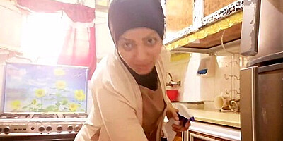 routine hijab arabic muslim in kitchen