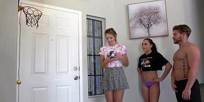 Strip basketball with two beautiful girls and a horny guy