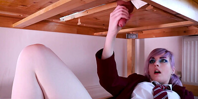 legitimate Yr Older Student Jerks A Boys Trouser Snake At Wanking Table And Gets Adorned In Spunk