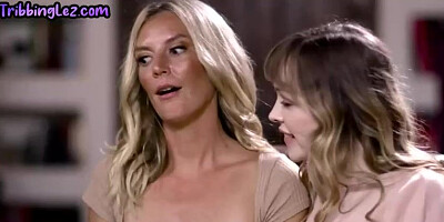 Smallish breasted lezzies are tonguing each other up on the sofa and screaming while spunking