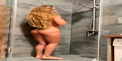 Crazy blondie stunner with petite titties is fapping in the bathroom and yelling while nutting