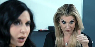 Aliya Brynn and Joanna Angel are having a ffm theesome at work with a fabulous, tatted counterpart