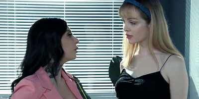 Aliya Brynn and Joanna Angel are having a ffm theesome at work with a fabulous, tatted counterpart