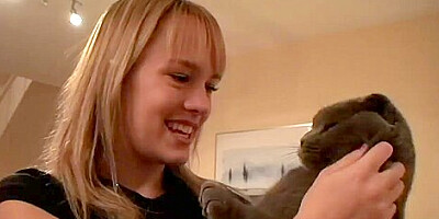 Blonde amateur girl Blue Angel relaxes at home