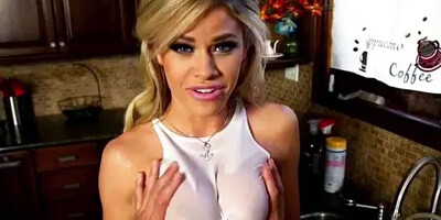 A blonde with big milkings is very fond of sex in the first person, getting an orgasm from a penis