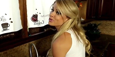 A blonde with big milkings is very fond of sex in the first person, getting an orgasm from a penis