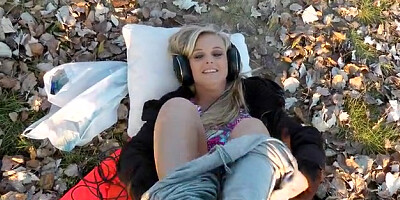 Blonde sucking near the lake