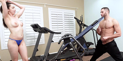 Athletic stud impales natural sexpot Kyra Rose in empty gym